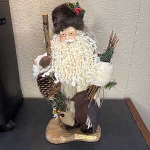 17" Gathering Woodsman Santa~Natural~On a Wooden Stand~Collector's Edition